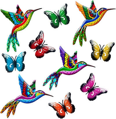 10 Pzas Decoración Jardín Metal 4 Colibríes 6 Mariposas Colgante