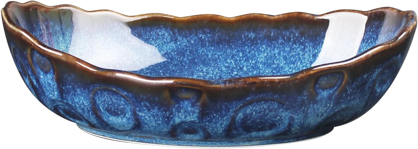 Set 4 Tazones Cerámica Ondulado Apto Microondas Azul