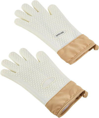 Guantes de horno de silicona con cinco dedos, puño extendido y forro suave