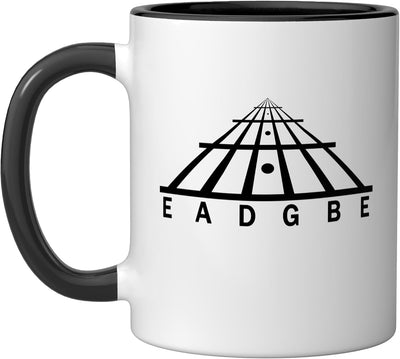 Taza de cerámica para guitarra, traste y cuello E A D G B E, color negro y blanco