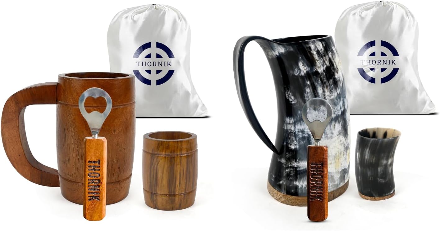 Set 2 Tazas Acacia Viking 16-20oz con Vasos Chupito