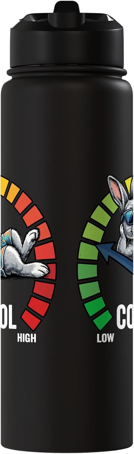 Botella agua acero inox aislada con meme conejo bajo cortisol