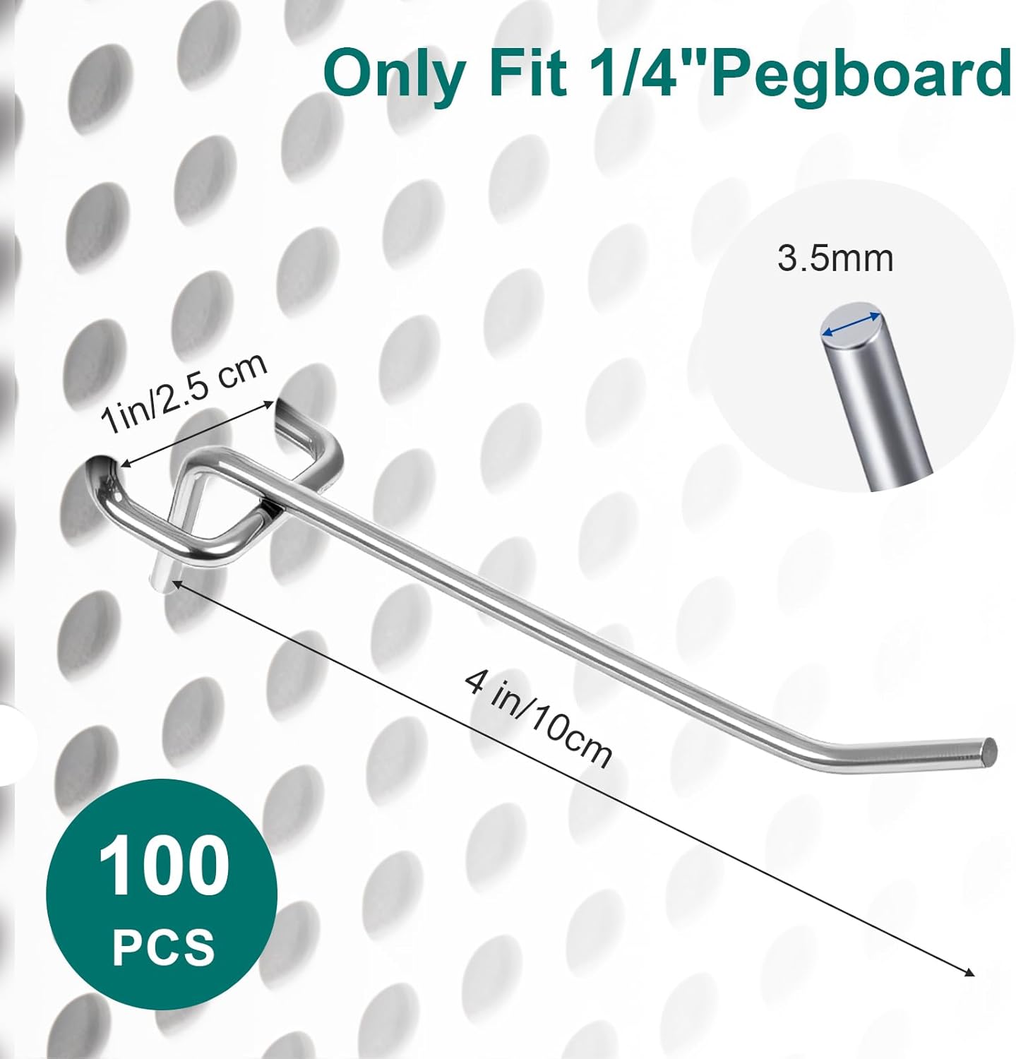 100 Ganchos Acero Inox 4pulg para Tablero Clavijas