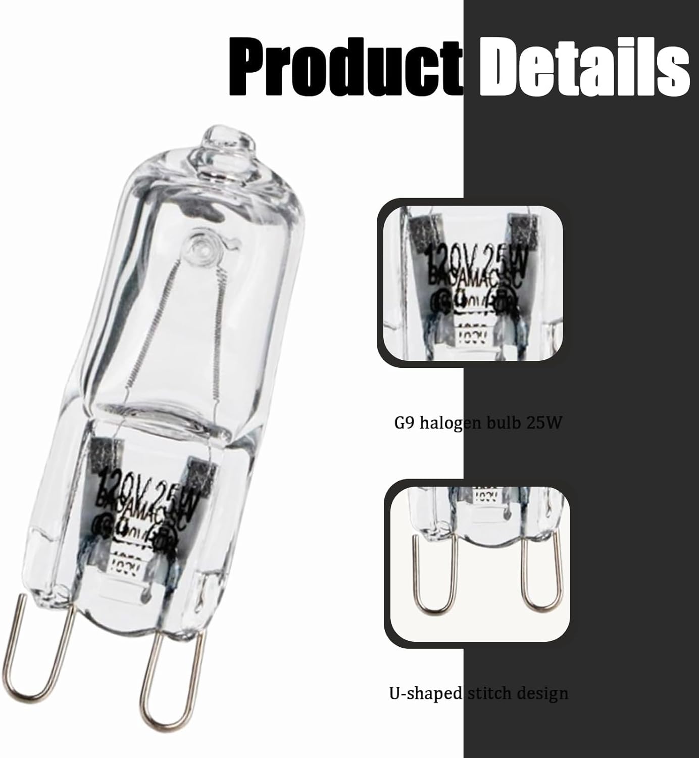 4 Bombillas G9 Halógenas 120V 25W Vidrio Transparente Base U