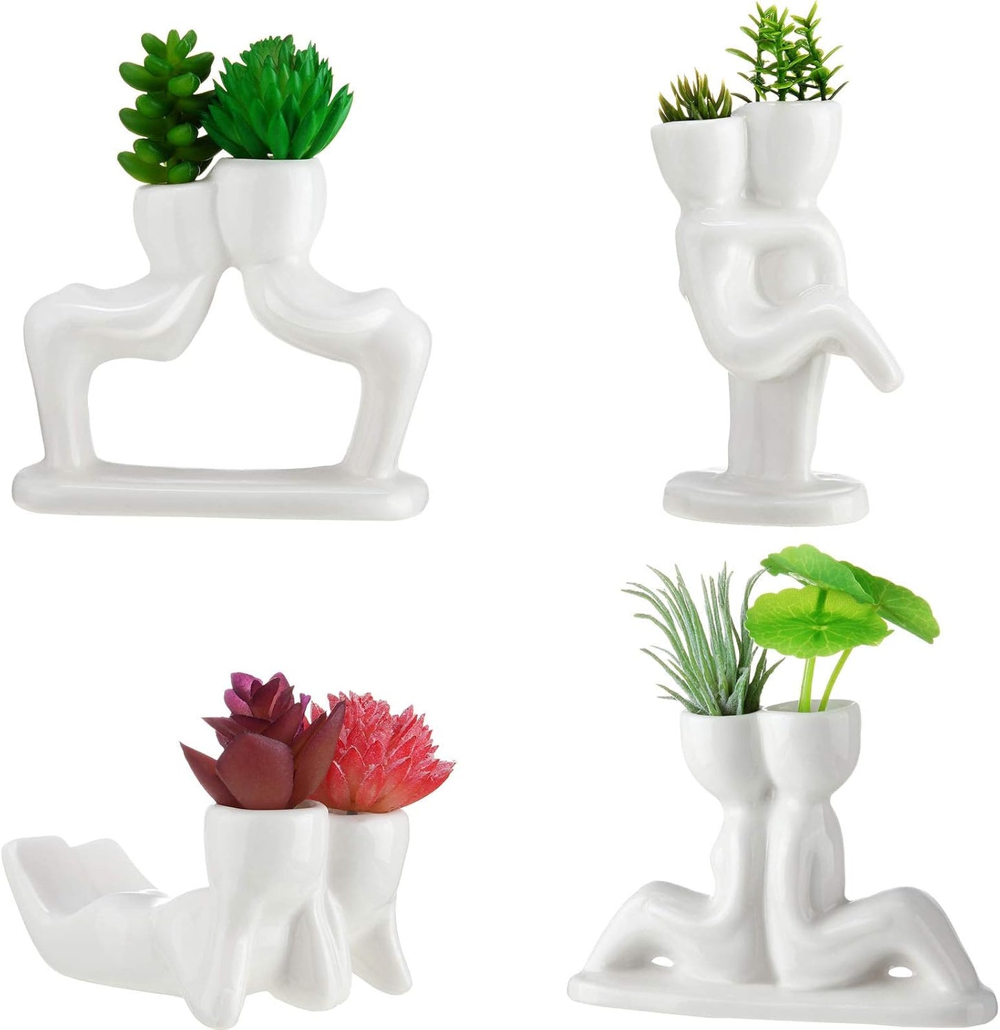 4 Macetas Aire Cerámica Blanco Decoración Mesa Hogar Oficina