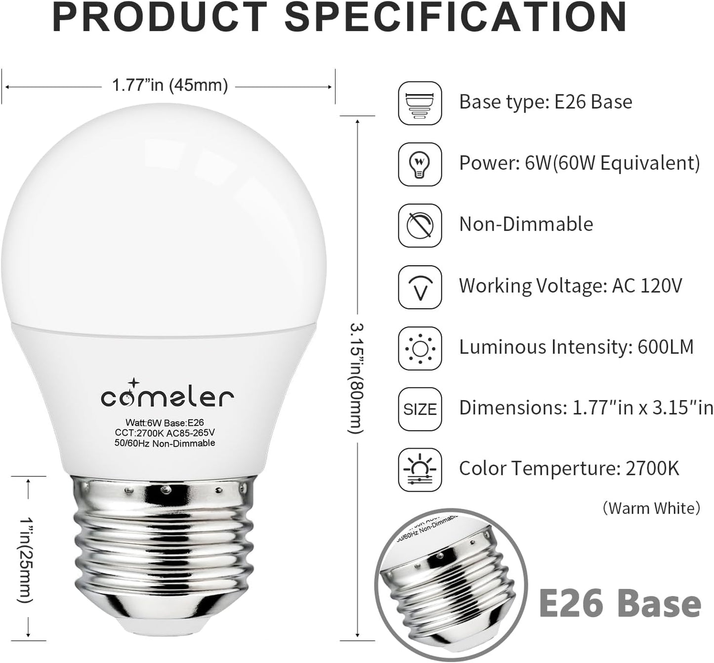 Pack 12 bombillas LED E26 A15 2700K blanco cálido 6W