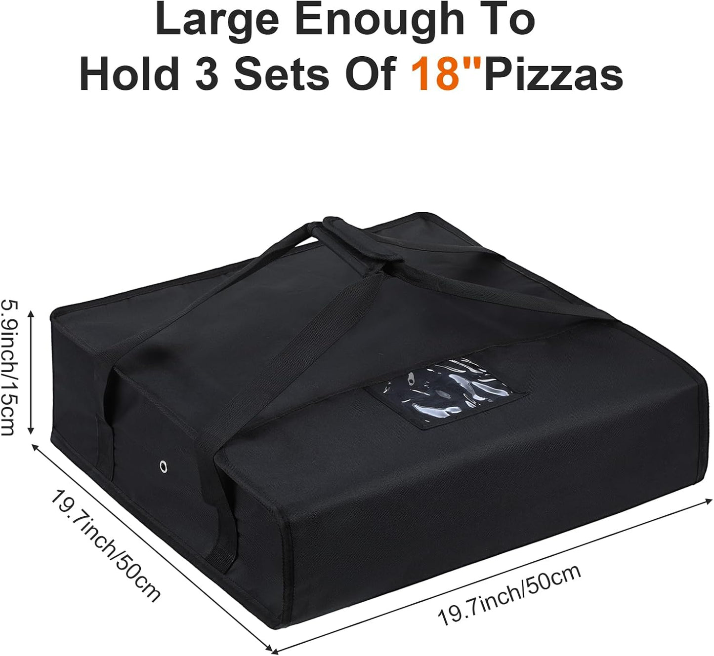 Bolsa térmica aislada para pizza y alimentos 20x20x6 pulgadas negra