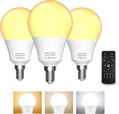 3 Bombillas LED E12 Regulables 3000K-6000K con Control