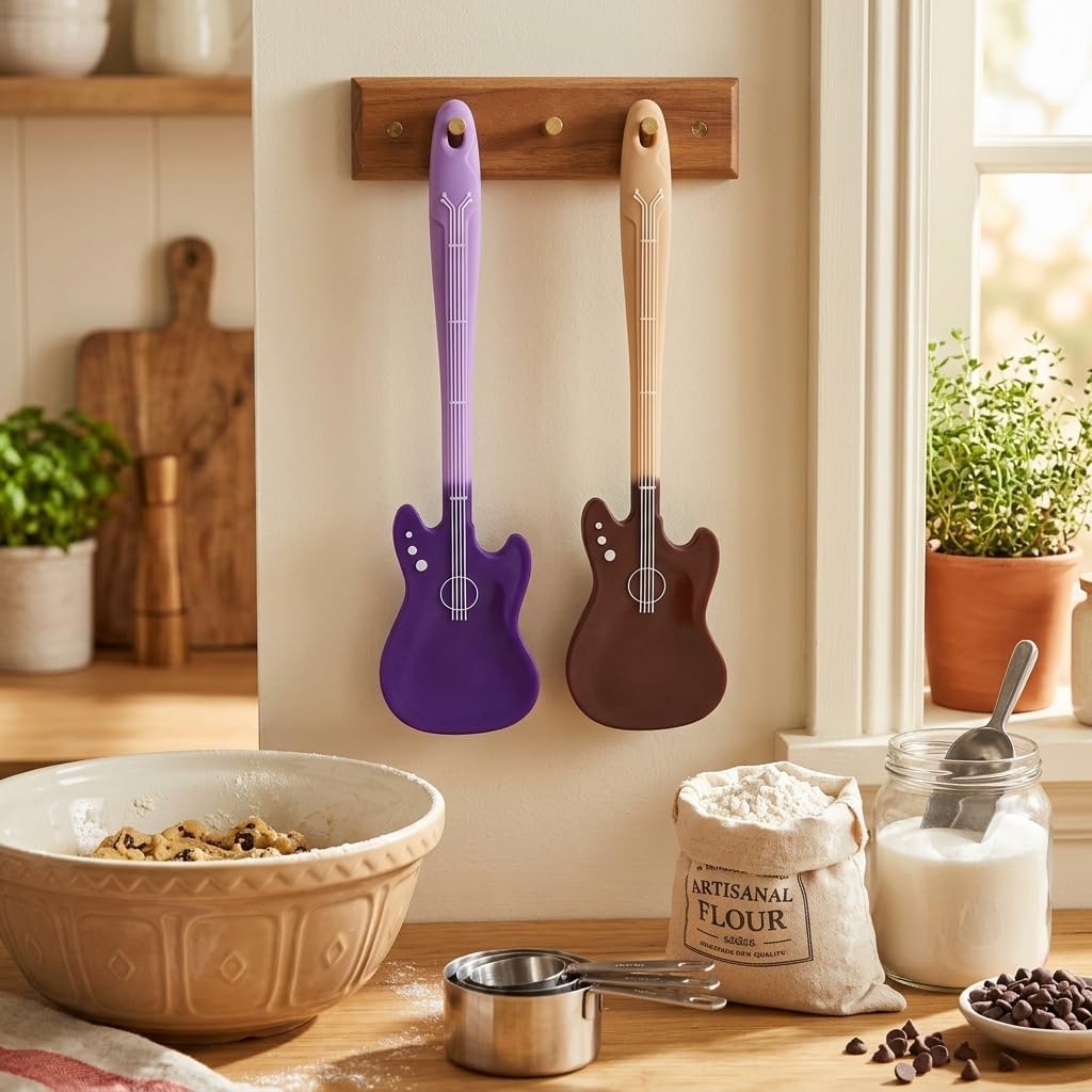 Juego de 2 espátulas de silicona con forma de guitarra