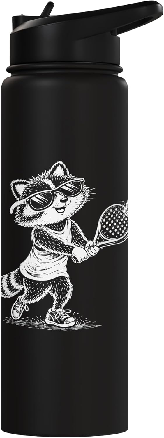 Botella agua acero inox aislada con raccoon divertido