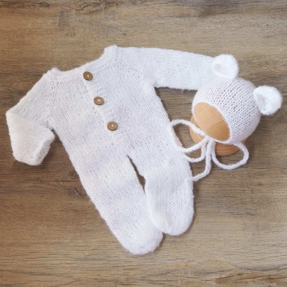 Conjunto ganchillo bebé recién nacido gorro y mameluco
