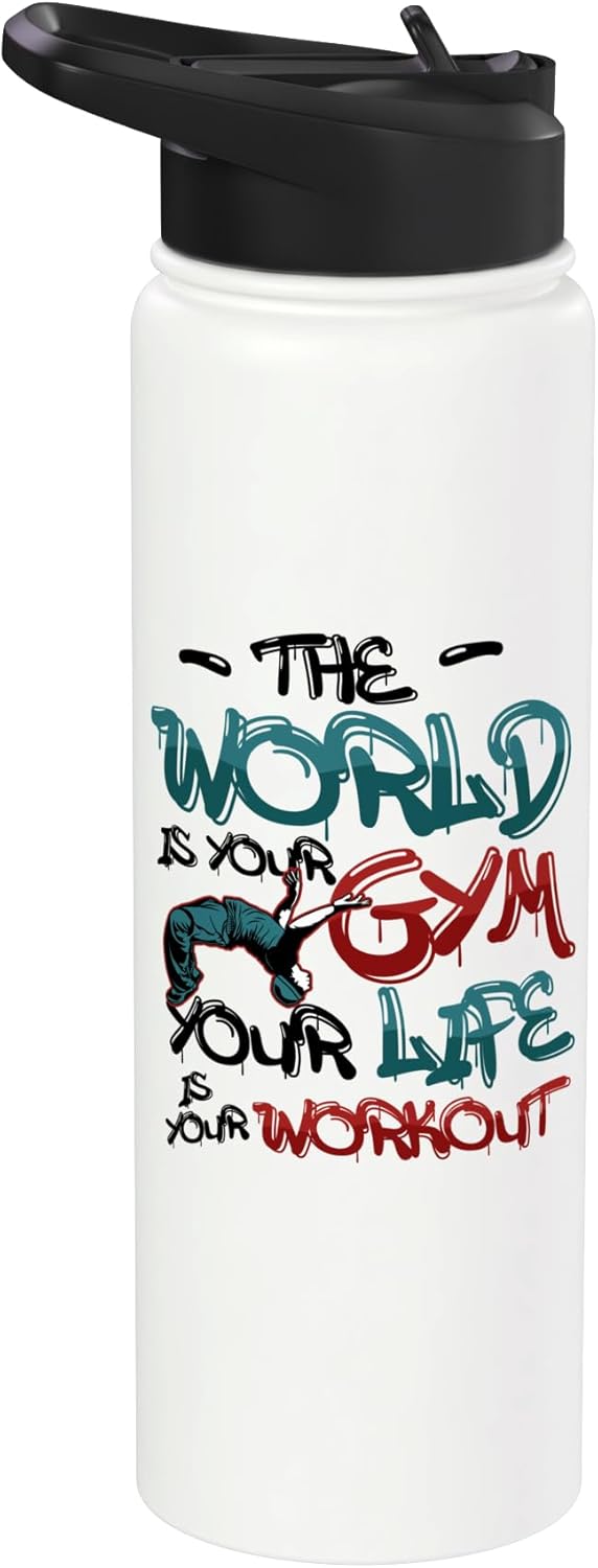 Botella de agua acero inoxidable aislada para parkour y freerunning