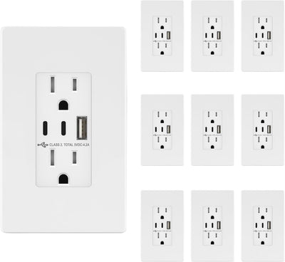 Tomacorriente USB tipo C y A 4.2A 15A placa pared