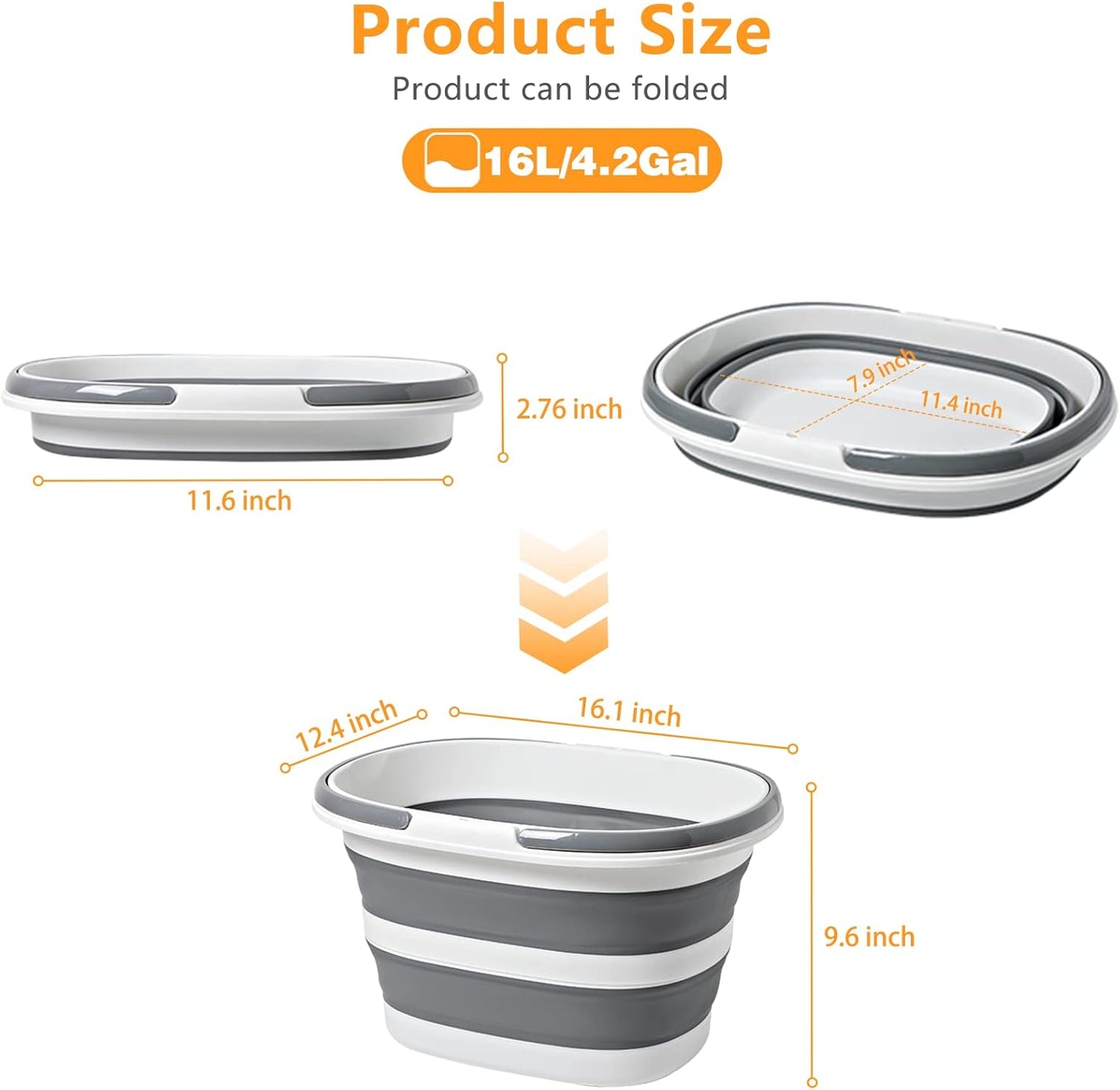 Cubo plegable 16L para limpieza hogar acampada gris