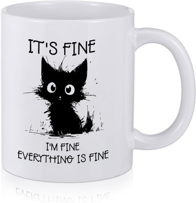 Taza de café de cerámica con diseño de gato negro It's Fine Cute Cat Lover