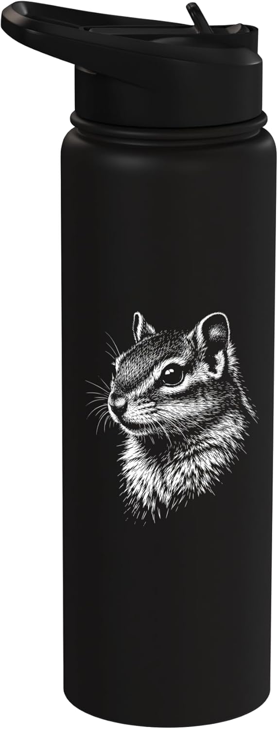 Botella de agua acero inoxidable Chipmunk en blanco y negro