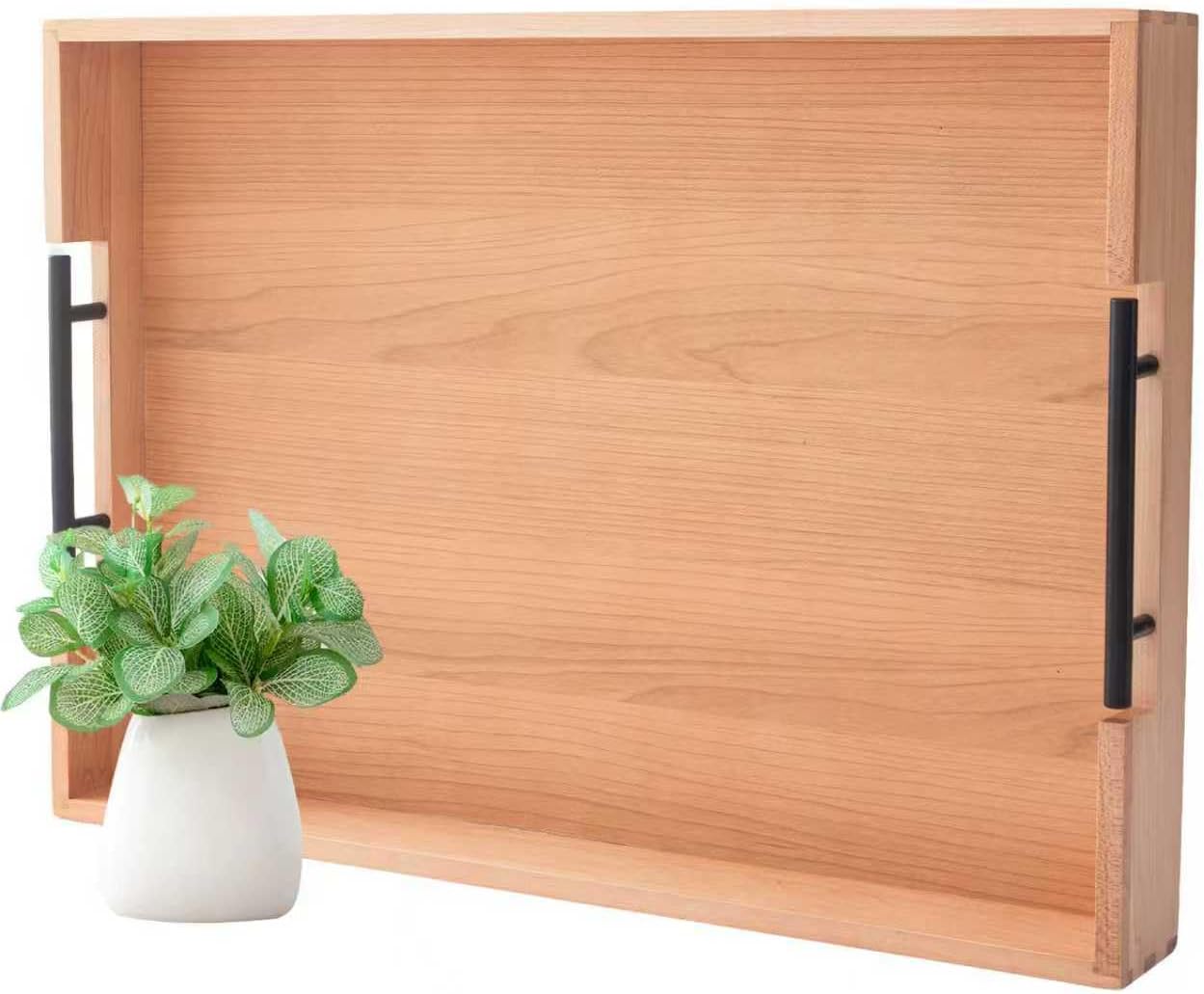 Bandeja rectangular madera mangos metal para otomano