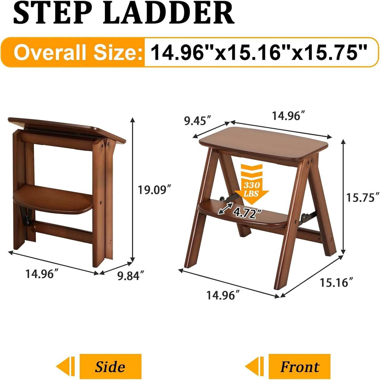 Taburete plegable bambú 2 escalones para cocina y hogar