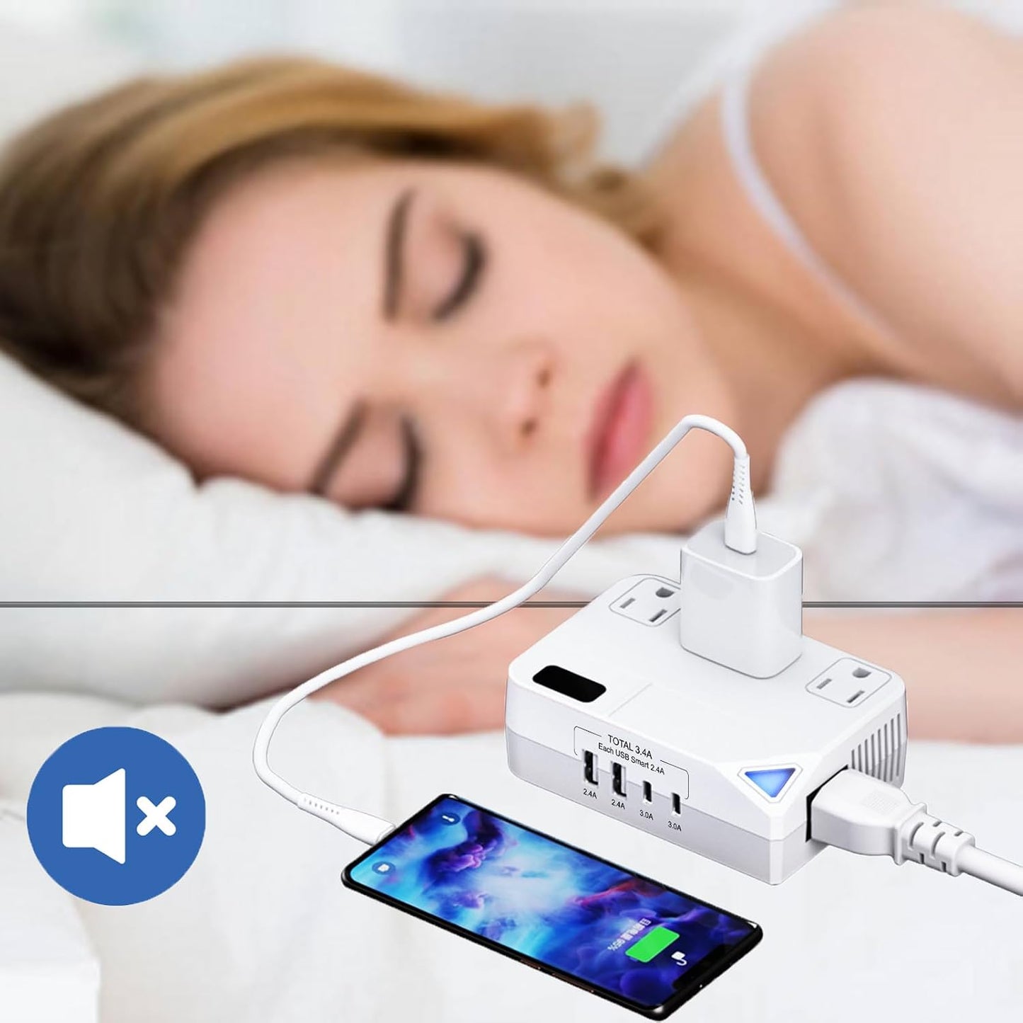 Convertidor viaje 250W USB y USB-C 220V a 110V