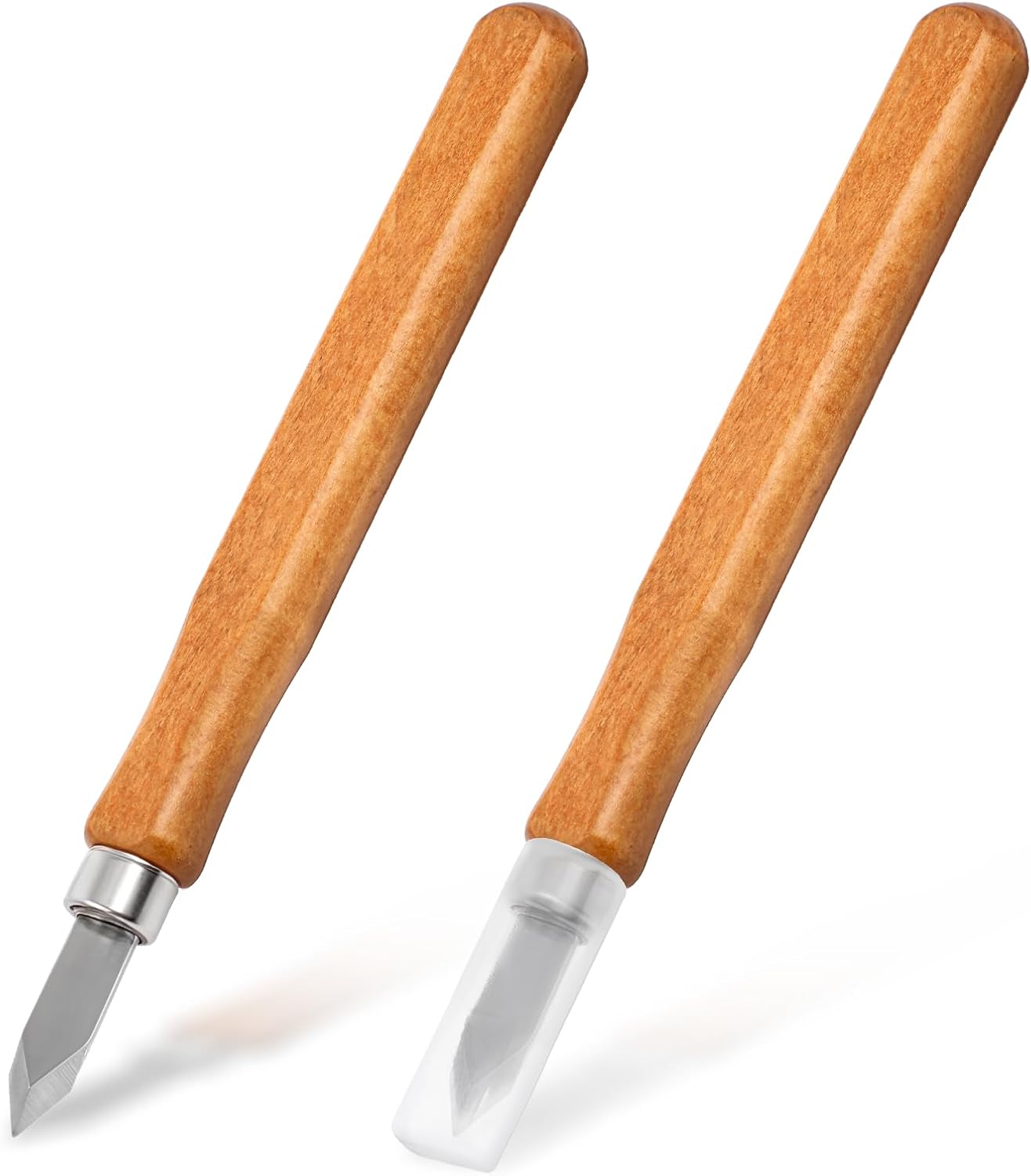 2 Cuchillos Carpintería Hoja Bisel Acero Madera Funda Cuero
