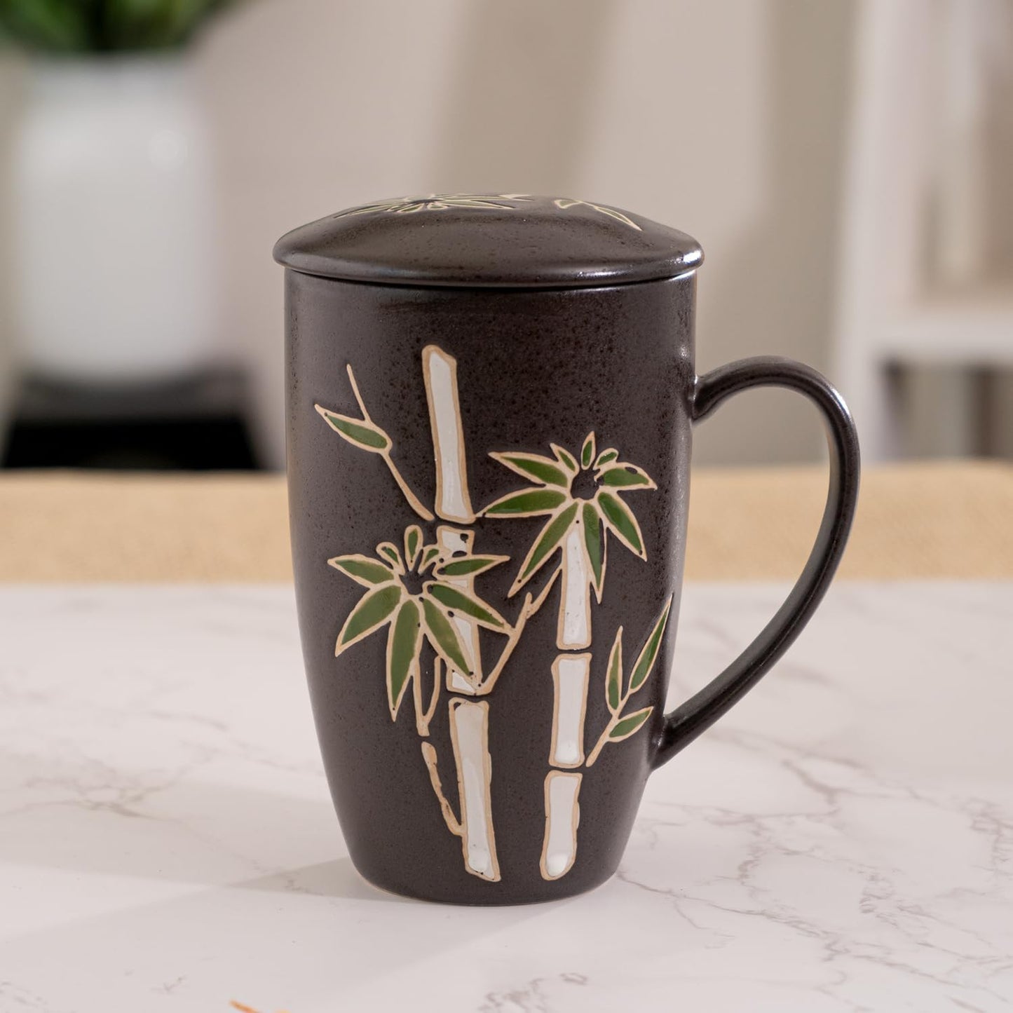 Taza de té con filtro de acero inoxidable para hojas sueltas 15 oz porcelana
