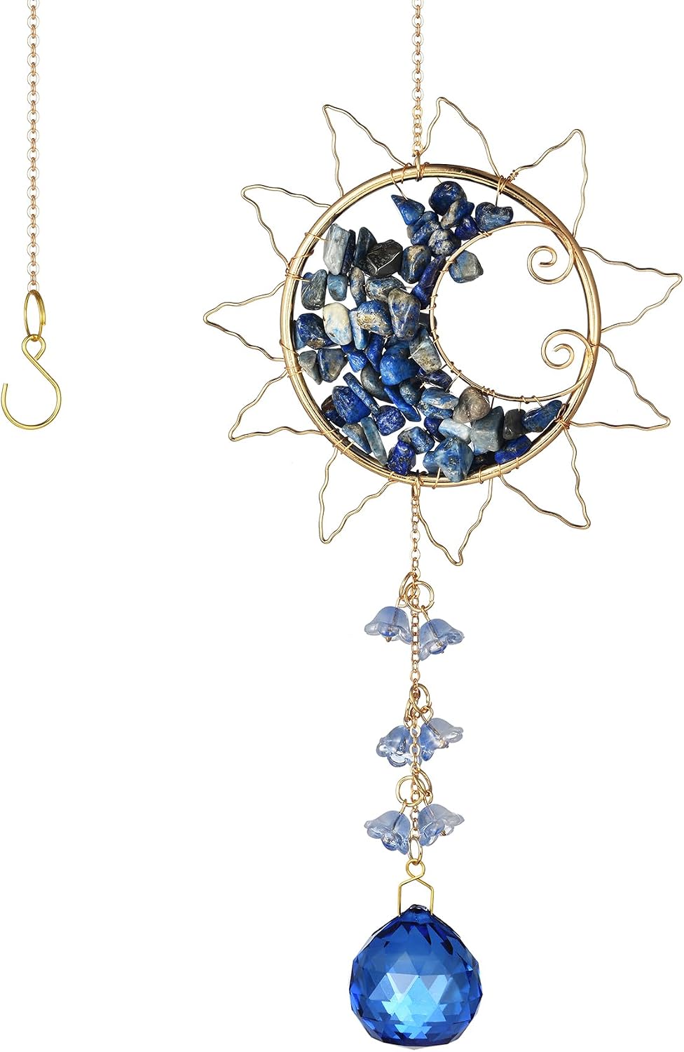 Atrapasoles colgante cristal sol y luna decoración azul