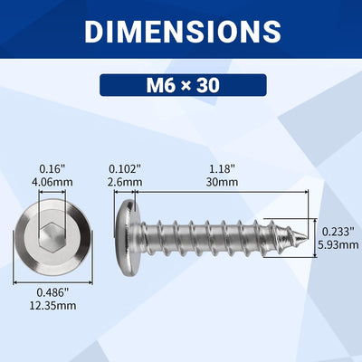 Tornillos autorroscantes M6 x 1.18pulg acero inox 30 pzas