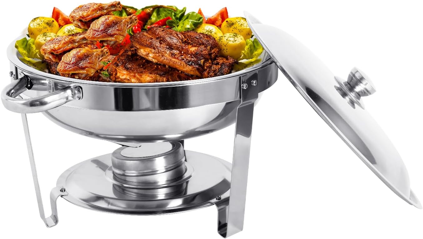 Set 4 Chafer Acero Inox 6qt con Tapas Vidrio Plato Servir