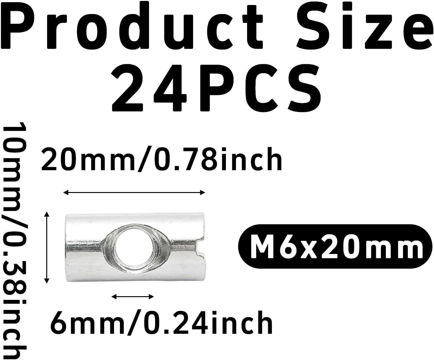 Set 24 Pzas Tuercas M6x20mm Kit Repuesto Muebles