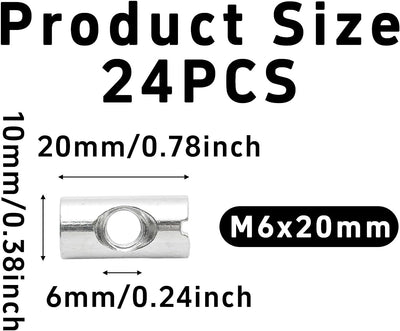 Set 24 Pzas Tuercas M6x20mm Kit Repuesto Muebles