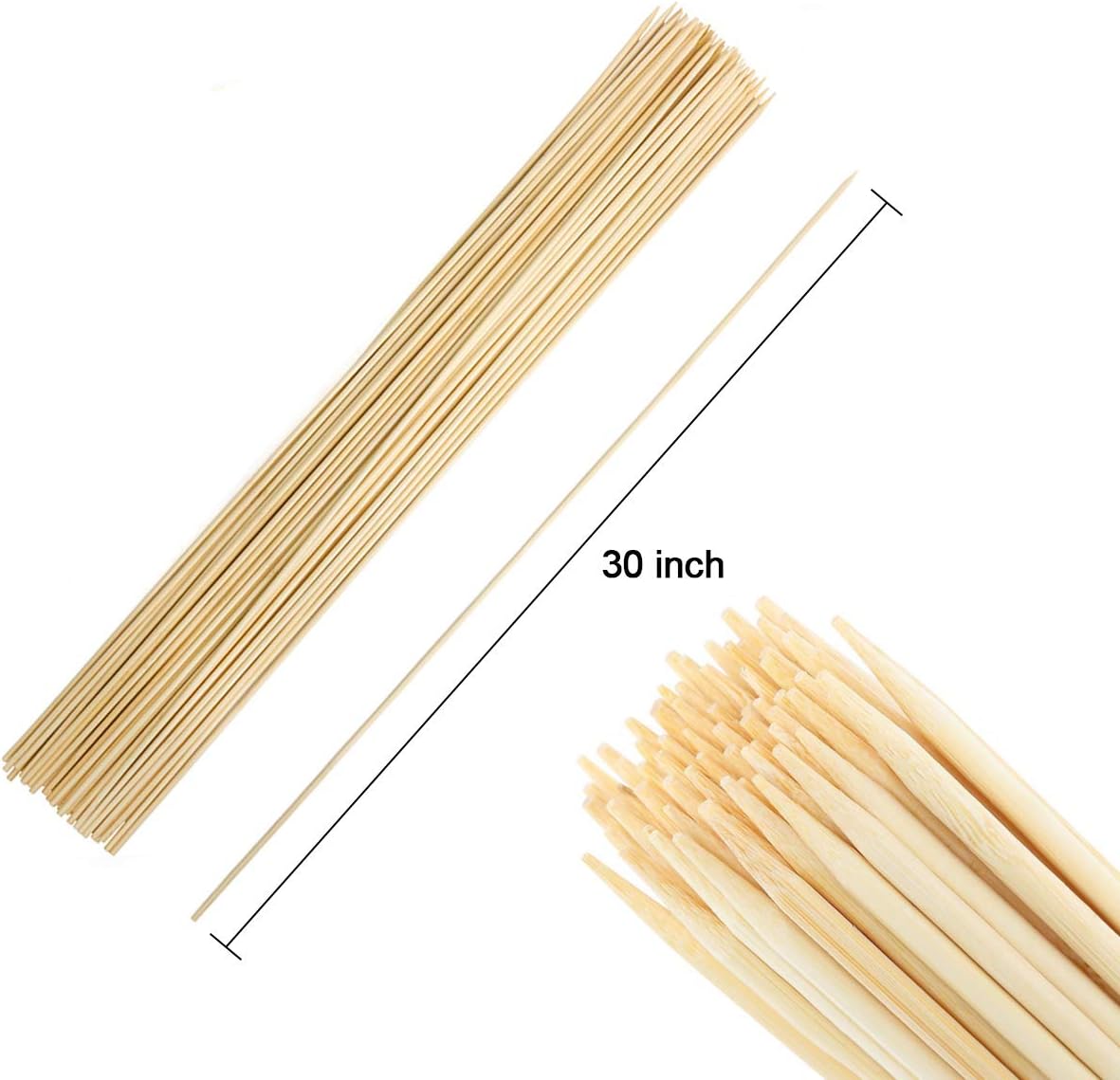 Varillas bambú asar 30pulg madera para barbacoa kebab