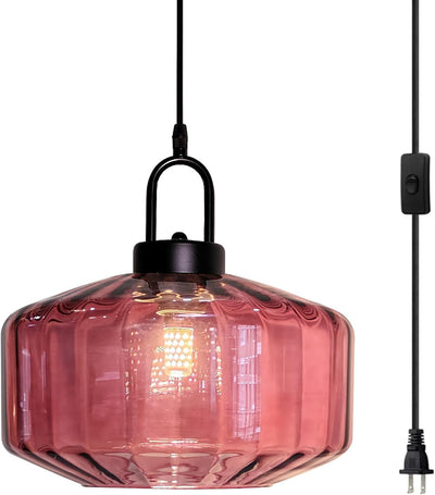 Lámpara colgante cristal burdeos enchufable con interruptor