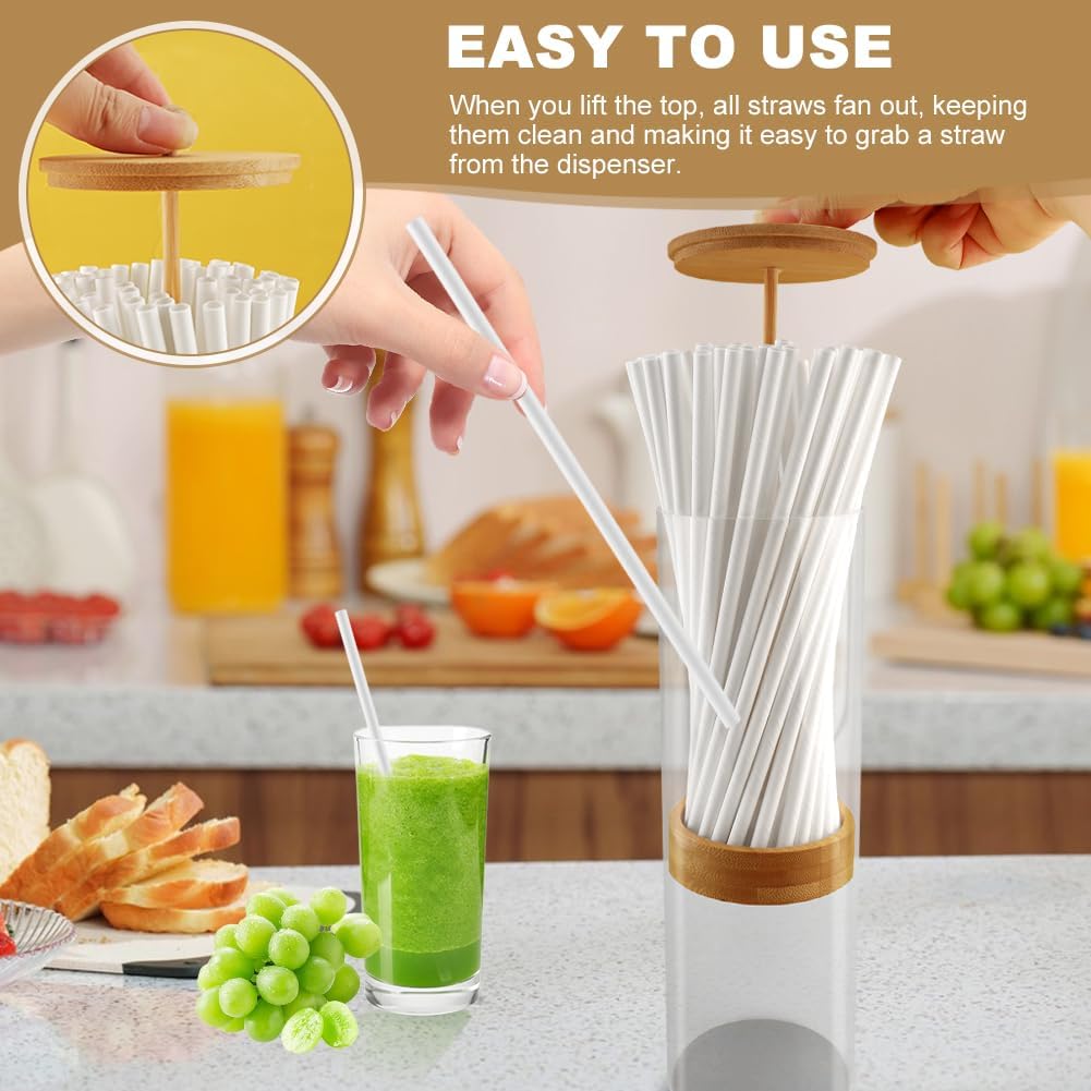 Dispensador de pajitas de acrílico con tapa de madera 100 popotes incluidos