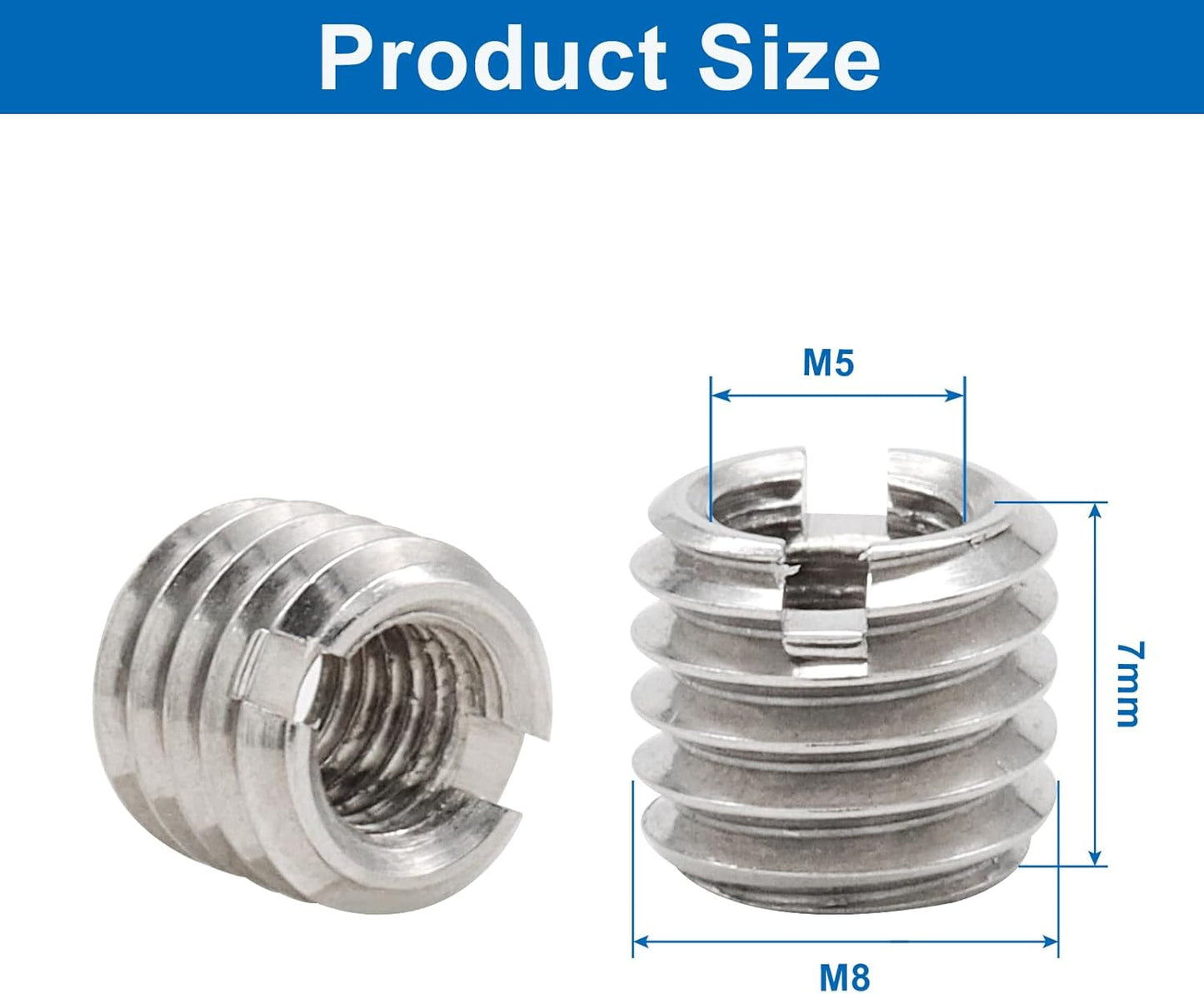 10 Pzas Insertos Roscados M5 Acero Inox Adaptador M8
