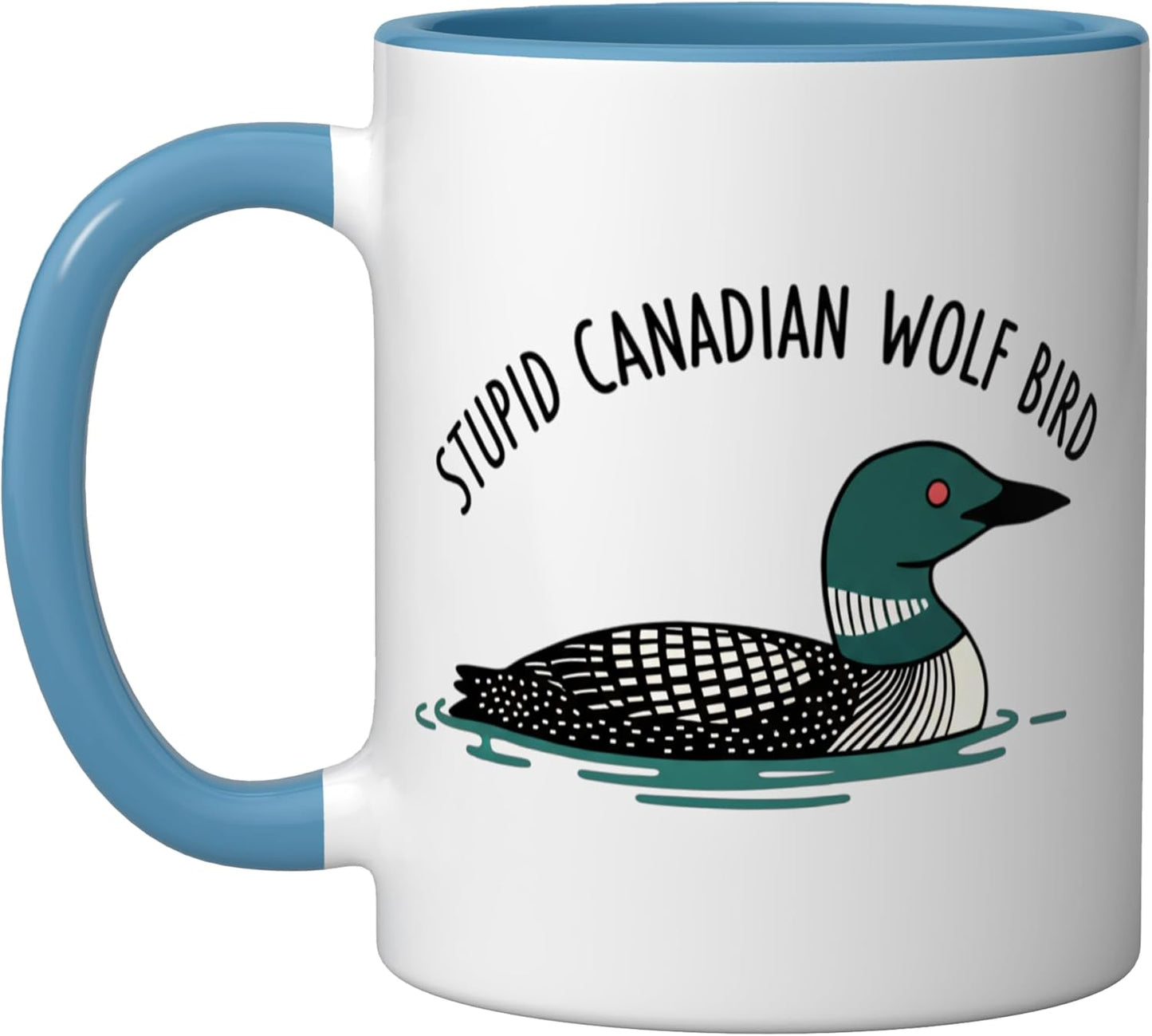 Taza Cerámica Humor Canadiense Lobo Ave Loon Azul Blanco