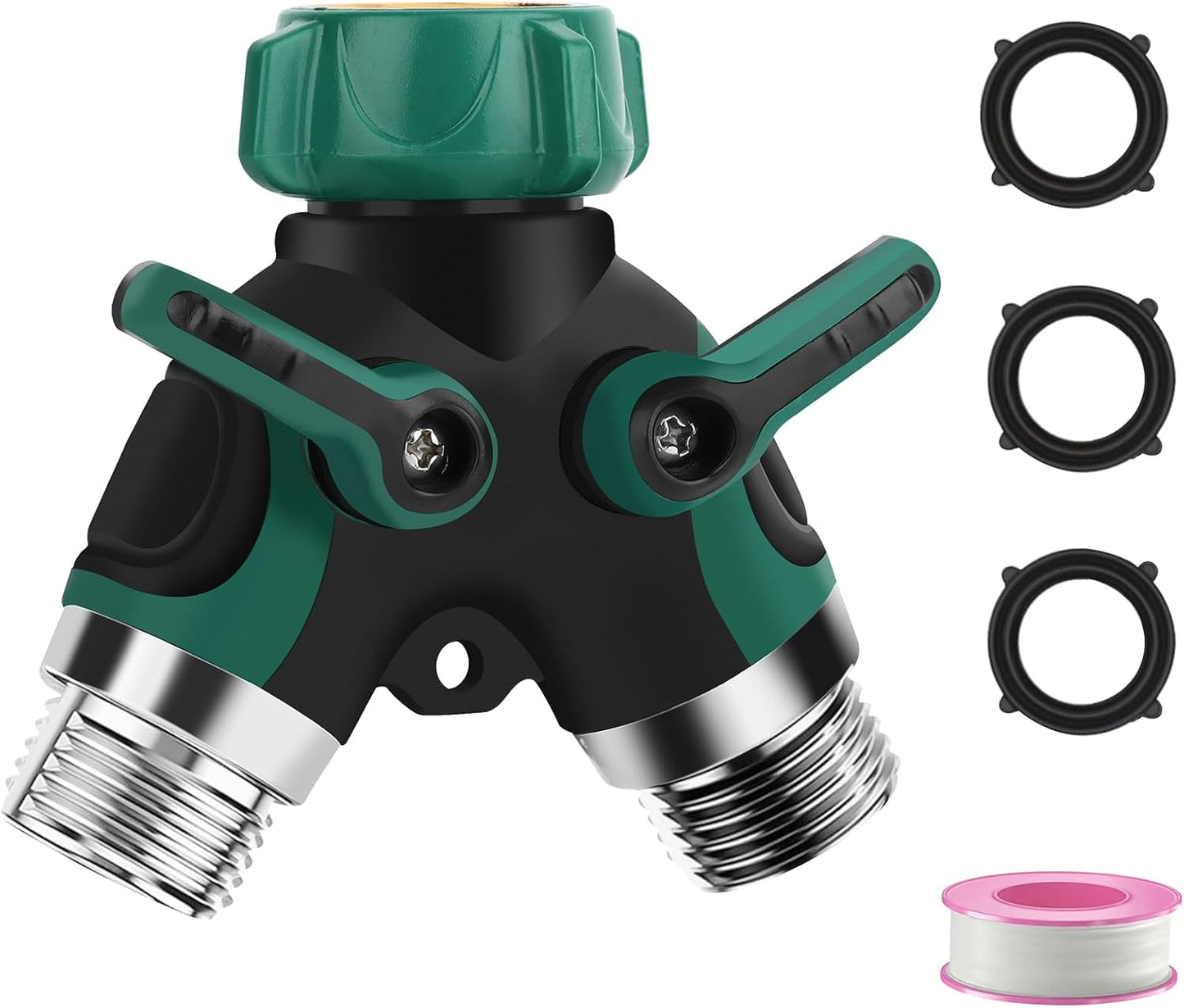 Divisor manguera 3/4pulg mango goma conector metal Y jardín