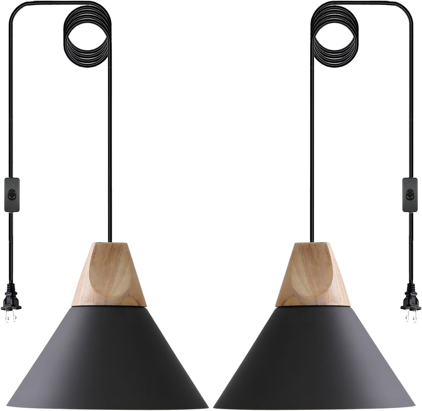 Lámpara colgante enchufable madera negra mate 16.4ft