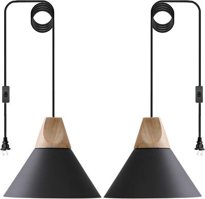 Lámpara colgante enchufable madera negra mate 16.4ft
