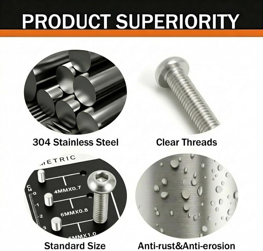 Tornillos cabeza botón M5x0.551pulg set 50 acero inox 304