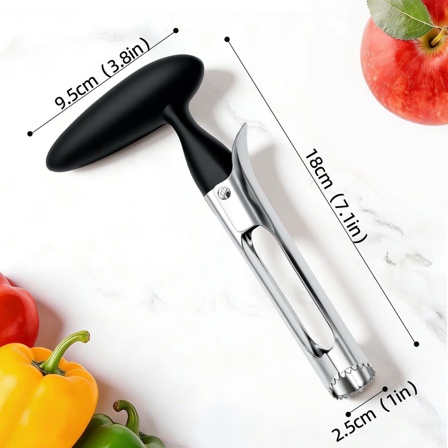Descorazonador manzana acero inox hoja dentada ergonómico