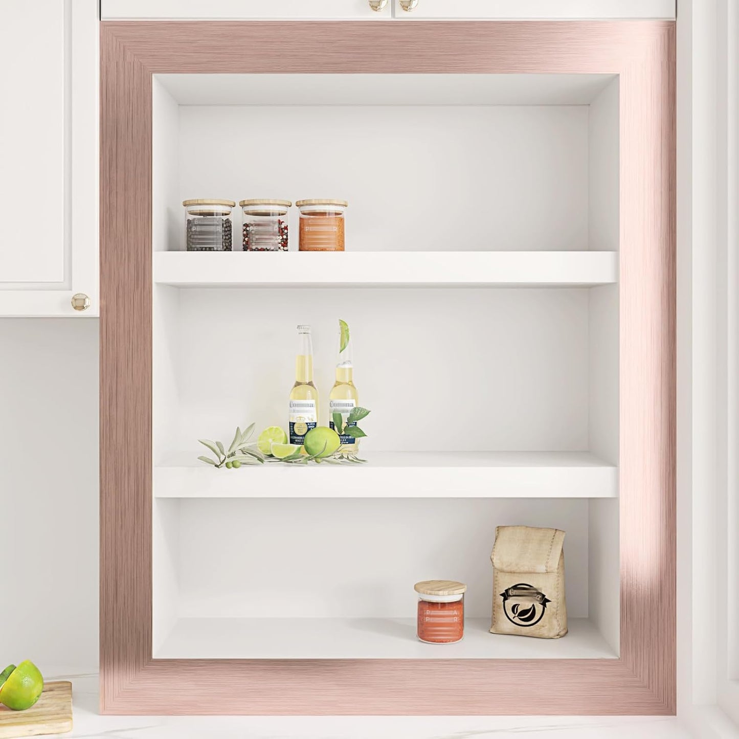 Papel tapiz oro rosa con borde autoadhesivo moldura metálica