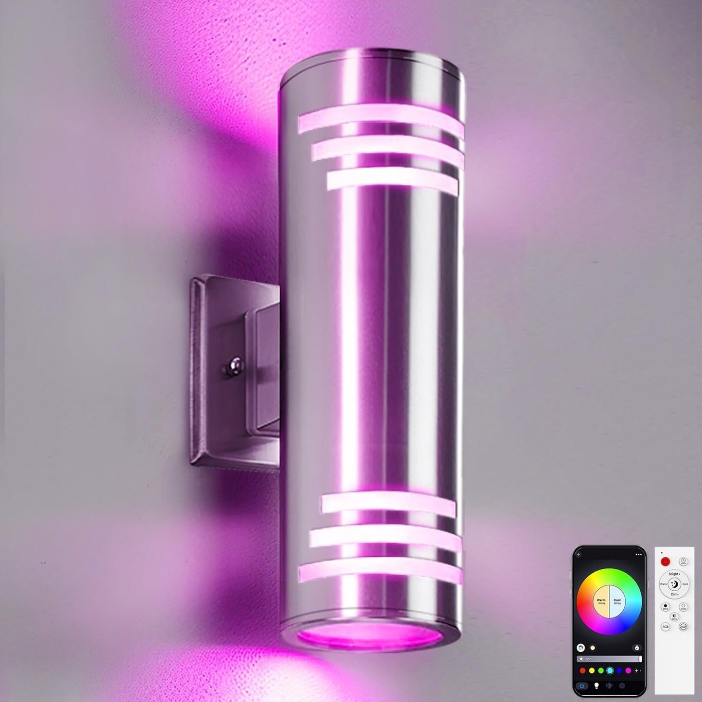 Luces pared exteriores RGB con control remoto acero inox