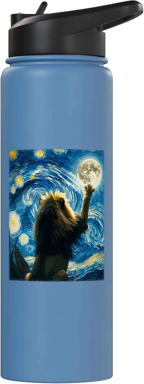 Botella de agua aislada estilo Van Gogh Cartoon Lion