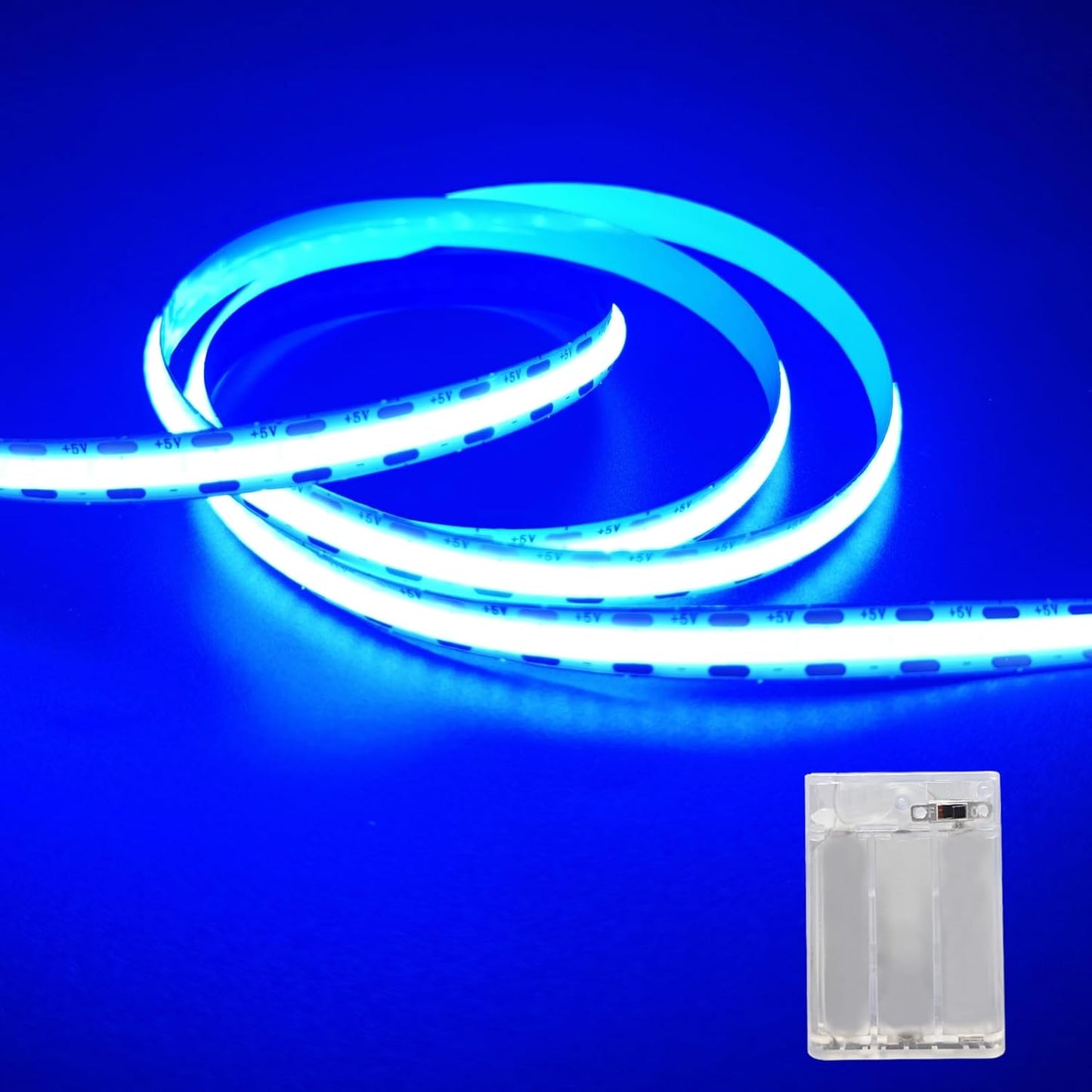 Tira Luces LED COB 3.3pulg Azul Hielo Alimentada Pilas