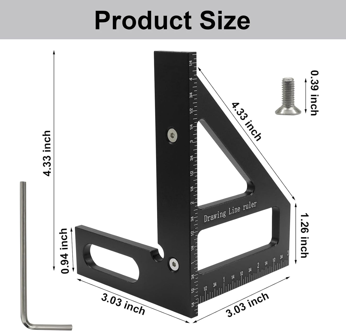 Regla multiángulo 3D negra de aluminio para carpintería