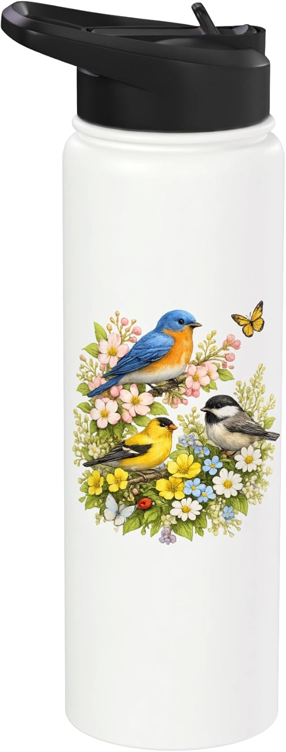 Botella de agua acero inoxidable con flores Spring Songbirds