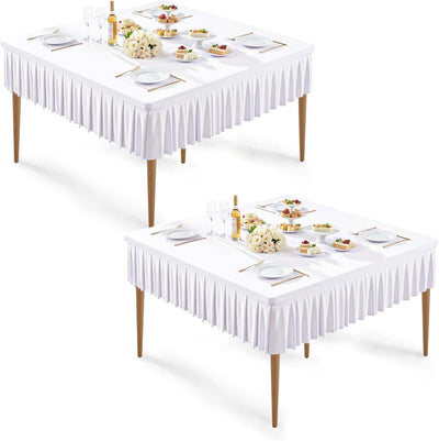 2 Manteles Elastano Blanco Mesa 48x48pulg Con Falda Plisada