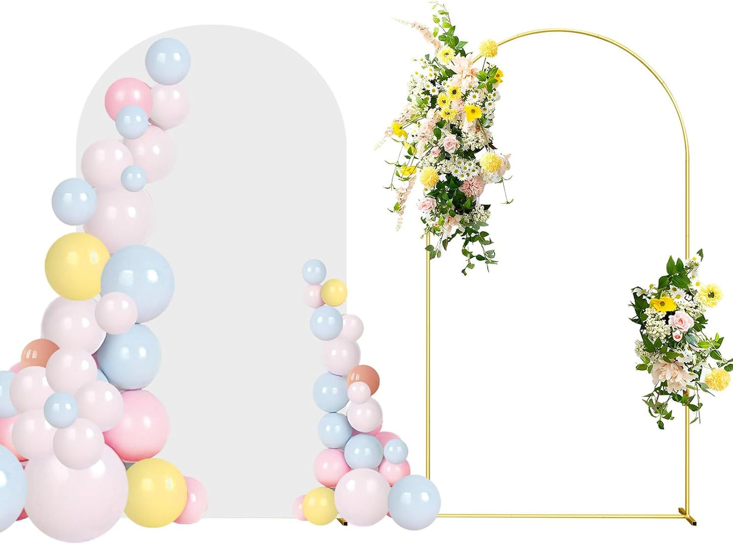 Soporte arco boda 6ft cubierta spandex blanco marco dorado
