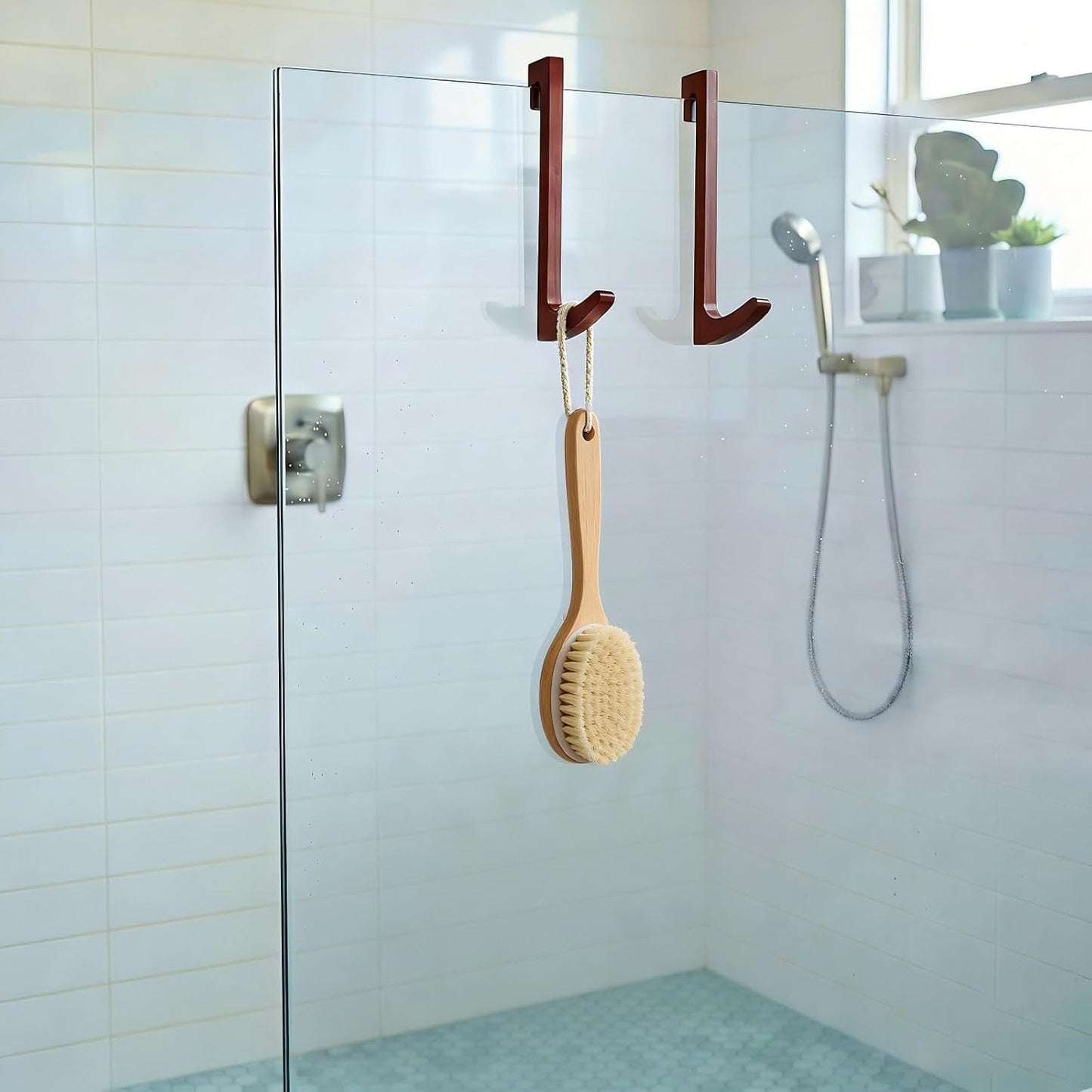 2 Pzas Ganchos Madera Puerta Ducha Vidrio 10pulg