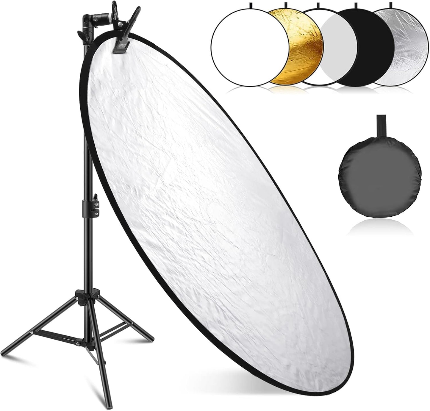 Kit reflector luz 43cm redondo plegable 5en1 con soporte metal